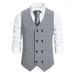 Men's Vests Mens Vintage Plaid Hipster Double Breasted Dress Vest Waistcoat Men Business Wedding Party Dinner Gilet Guin22