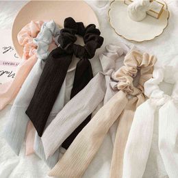 Fashion Solid Colour Scrunchies Long Ribbon Ponytail Holder Ties Girls Elastic Rubber Bands Hair Accessories AA220323