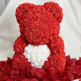 Decorative Flowers & Wreaths Valentines Day Gift 25/40cm Rose Heart Teddy Bear Artificial Flower Handmade Decoration Wedding Christmas Women