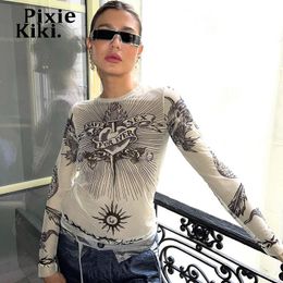 PixieKiki Cyber Y2k Printed Mesh Sheer Graphic T Shirts Streetwear Clothes for Women Sexy Fashion Long Sleeve Crop Tops P85 BZ10 220714