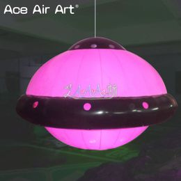 1.5m/2m/2.5m W Hanging Inflatable White UFO Model with Colorful Led Light Oxford Spaceship Natural Things for Event/Promotion/Activities Decoration Made by Ace Air Art