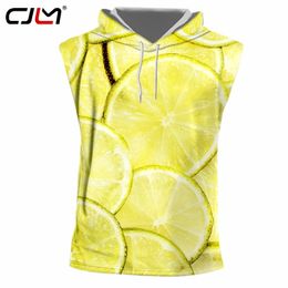 Mens Cool Drop Hooded Tank Top 3D Printed Creative lemon Stitching Cool Clothing Man Spandex 220623