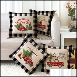 Pillow Case Bedding Supplies Home Textiles Garden 45X45Cm Christmas Er Merry Plaid Throw Cushion Dhdpr