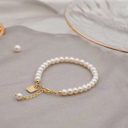 Link Chain Natural Freshwater Pearl 4-5mm Top Quality Bracelet With Good Luck Charm Decoration Women Jewelry