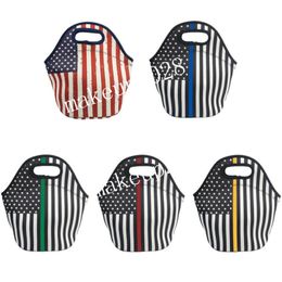 American Flag US Neoprene Lunch Bag Leopard Print Outdoor Student Insulation Portable Lunch Storage Bags Waterproof