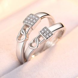 Copper Silver Plated Classic Open Couple Ring Men Women Adjustable Crystal Wedding Rings Valentine's Day Gift Jewellery