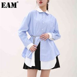 Women Striped Contrat Colour Big Size Blouse Lapel Long Sleeve Loose Fit Shirt Fashion Spring Autumn 1DD525805 210512