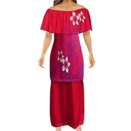 Fashion Women Bodycon Dresses Samoan Off Shoulder Ruffle Puletasi Polynesian Traditional Tribal Design Dress Couples Dress 220706