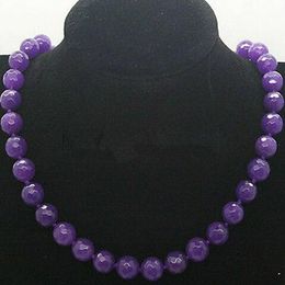 Fashion Genuine 10mm Natural Purple Faceted Jade Round Gemstone Necklace 18''