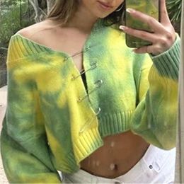 Women's Knits & Tees CWomen Autumn Asual Tie Dye Oversized Long Batwing Sleeve Cardigan Winter V Neck Single Breasted Knitted Sweater Coat F