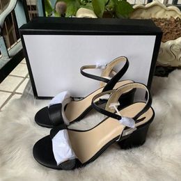 Fashion Summer Women sandals Luxury Designer classic Buckle Genuine leather shoe Strap big size shoes 35-42 top quality High heels sandal Free postage