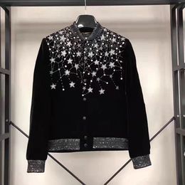 2024 Star European Rhinestones Zipper Baseball Jacket Men Coat Autumn Retro High Street Couple Bomber Saint Paris