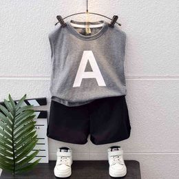 Children's Clothing Summer teen Clothing Boys' Short Sleeved T-shirt + Shorts 2pcs sport Shorts Set Girls' Clothing 2-12 years G220509