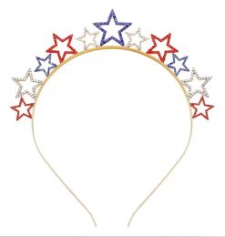 Sparkle Rhinestone Star Headband Theme Costume Metal Hair Hoop Crystal Hairband Headpiece for Women Girls Party Accessories Decorations Blue Red