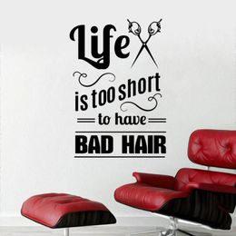 Wall Stickers Life Is Too Short To Have Bad Hair Decal Salon Sticker Decoration Removable A003197Wall