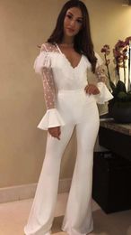 rayon jumpsuit UK - Women's Jumpsuits & Rompers High Quality White Long Mesh Sleeve Bodycon Rayon Bandage Jumpsuit Elegant Fashion