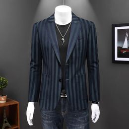 Men's Suits & Blazers Green Striped Blazer Men Arrival Slim Fit Man Casual Suit Jacket Brand Fashion Wedding Prom Party Wear Q195Men's