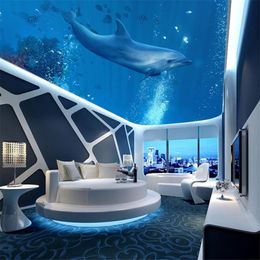 Large Custom Wallpapers Underwater World Dolphins Ceilings Background Wall Decorations