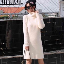 GIGOGOU Women Long Sleeve Sweater Dress Thick Warm Autumn Winter Dress Chic Women Turtleneck Short Mini Knitted Pullover Dresses 210322