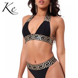 KE 2 pieces swimsuit 2020 fashion striped milk silk without pad swimwear black women s swim suit bikini swimsuit T200708