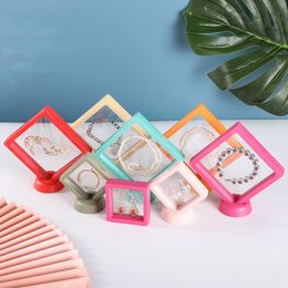 9x9x2cm Colourful Plastic Suspended Floating Display Case Earring Coin Gems Ring Jewellery Storage Pet Membrane Stand Holder Box LX4852