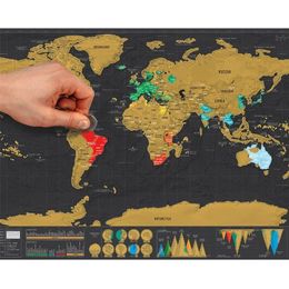 1pc Deluxe Erase World Travel Map Scratch Off World Map Travel Scratch For Map Room Home Office Decoration Wall Stickers 220727