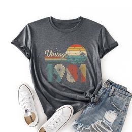Vintage 1981 Shirt 40th Birthday Women Short Sleeve Coloured Casual T-Shirt Summer Graphic Tee Shirts Female Clothes Tops 220408