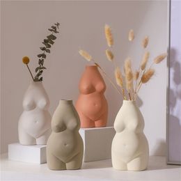 Ceramic Body Vases Art Ceramic Small Vase Planter for Dried Flowers Pot Resin Nordic Style Planter Vase Home Decoration 210409