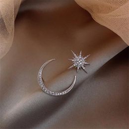 Stud Cute Female Moon Star Earrings Elegant Zirco Stonen Wedding For Women Rose Gold Color Love EarringsStud