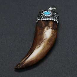 Pendant Necklaces Natural Bone Pendants Ox Horn Shape Charm For Festival Days Jewellery Making DIY Necklace Earring Accessories Size 26x67mmPe