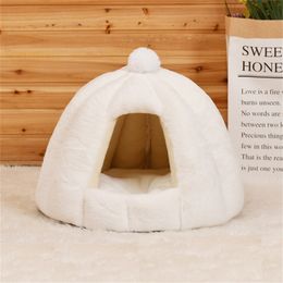 Pet Cat Dog Cute House Bed Mat Warm Soft Removeable Kennel Nest Pet Basket Tyteps Funny Fruit Pumpkin House For Cat Dog House 210224
