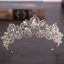 Fashion Baroque Luxury Crystal AB Bridal Crown Light Gold Diadem Tiaras for Women Bride Wedding Hair Accessories 220726