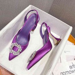 Slipper Purple/green Women Pump Luxury Crystal High Heel Slingback Summer Bride Shoe Comfortable Triangle Wedding 35 41 220622