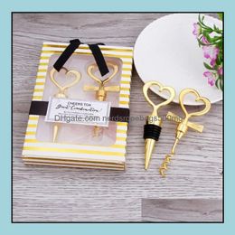 Openers Kitchen Tools Kitchen Dining Bar Home Garden Gold Wine Opener Stopper Love Set Gift Box Elegant Heart Shaped Bottle Corkscrew Cha