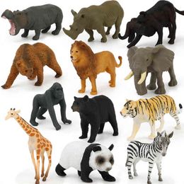 -12шт/упаковка Смоделировали дикий зоопарк для животных Модель игрушки игрушки шимпанзе лев тигр слон бегемого медведя для детей подарки L220801