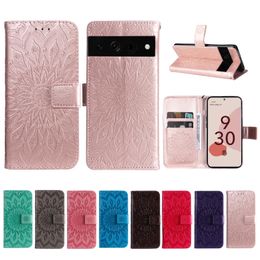 PU Leather Sunflowers Flip Stand Wallet Cases For Google Pixel 7 Pro 6 6A 5 XL 4 3 2XL Card Slots Holder Phone Cover with Lanyard