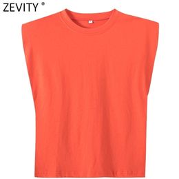 Women fashion solid color shoulder pad casual T-shirts female basic o neck sleeveless knitted T shirt chic leisure tops T678 220326