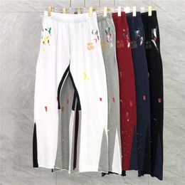 Plus Size Pants 22ss Autumn Winter Europe Splash Ink Patchwork Golden Print Trousers Bell-bottoms Drawstring Sweatpants Men Women Jogger Slim