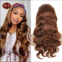 SVT Body Wave Brown Headband Wig For Black Women Wet And Wavy Glueless 180% Hightlight Colour 4 Natural Hairline 220609