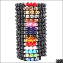 Arts And Crafts 7 Chakras Natural Stone Beaded Strands Bracelet Lava Round Beads Bracelets Healing Energy Yoga For Sports2010 Dhkhw