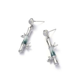 Bamboo Joint Dangling Earrings Resin Alloy Minority Designed Body Ear Stud with Charm for Women and Girls