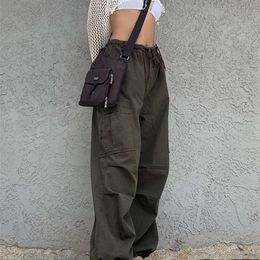 Jacqueline Drawstring Baggy Y2K Cargo Pants Women Low Waist Sweatpant Trousers Vintage Street Pockets Wide Leg Joggers Pant 220811