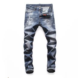 Designer DSQ dünne Füße Hosen Herren Jeans Ripped D2 Paint Splatter Retro Blau gerade Jean Streetwear Bettler Hohe Qualität Streiten Niedrig Taille