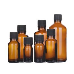 Packing Empty Brown Glass Bottle Round Shoulder Black Screw Lid With Plug Portable Refillable Cosmetic Packaging Container 5ml 10ml 15ml 20ml 30ml 50ml 100ml