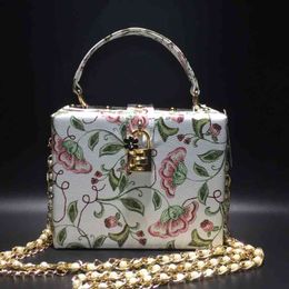 Floral Print Box Dign Women's Msenger Bags Fashion Chain Cross Bags Women Crossbody Luxury Purs And Handbags Women Ladi