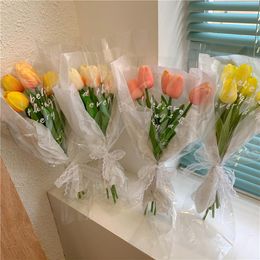 Decorative Flowers & Wreaths Tulip Artificial Flower Bouquet With Package Real Touch For Wedding Picnic Party Decoration Fake FlowerDecorati