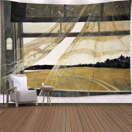 Tapestry Large Landscape Imitation Window Carpet Wall Hanging Flower Beach Wave