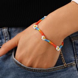 Beaded Strands 2022 Korean Cute Flowers Daisy Bracelets Colourful Handmade Elastic Wristband For Women Jewellery Fawn22