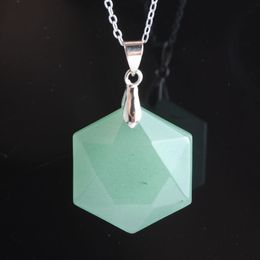 Chic Natural Stone Faceted Hexagonal Pendant Chain Necklace Women Quartz Jewellery Gifts for Boho Girl BE903