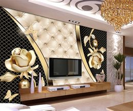 European and American luxury black gold Jewellery TV sofa background wall painting custom 3D any size wallpaper mural